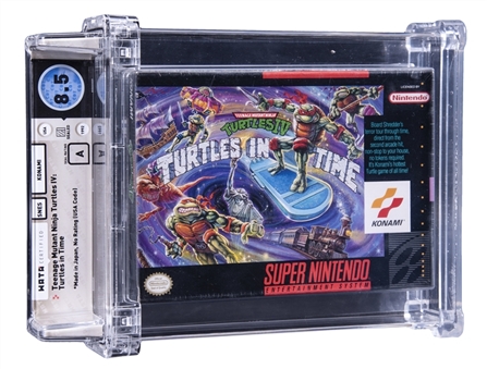 1992 SNES Super Nintendo (USA) "Teenage Mutant Ninja Turtles IV: Turtles in Time" Made in Japan (First Production) Sealed Video Game - WATA 8.5/A